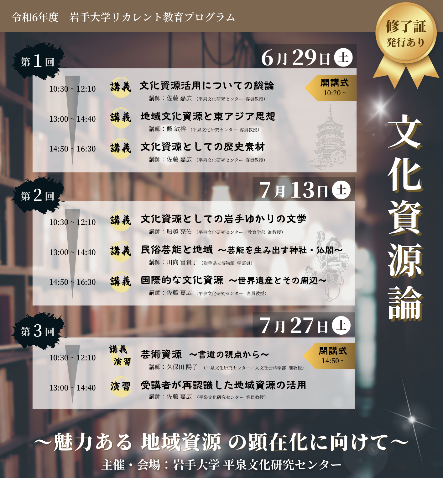 令和6年度岩手大学リカレント教育プログラム「文化資源論～魅力ある